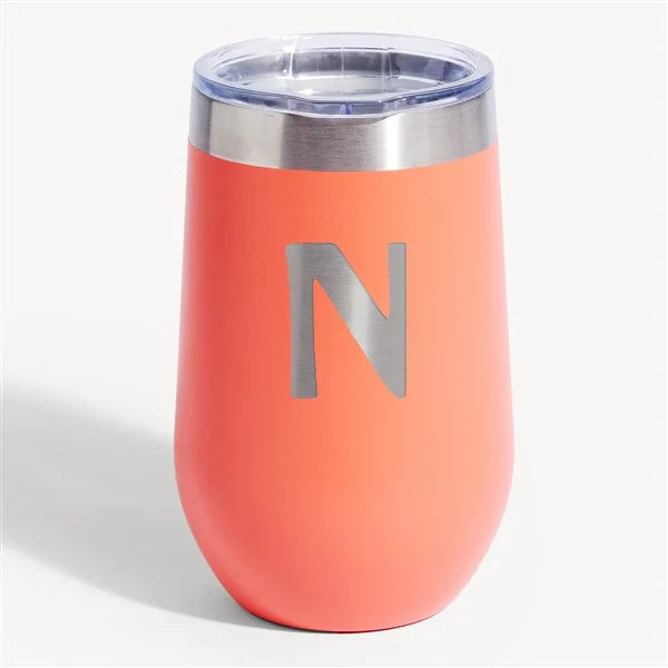 Cool Vibes Personalized Initial Stemless Wine Tumbler with Lid