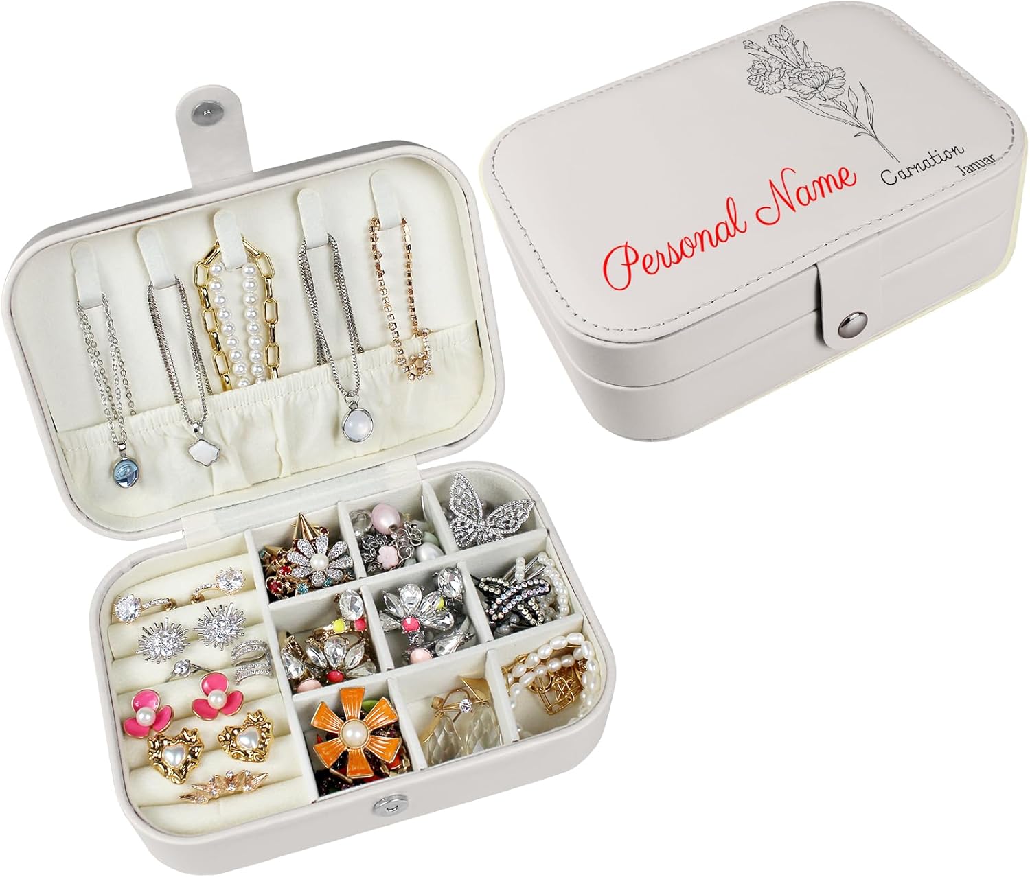 loongway Personalisierte Schmuckkästchen original kleine reise Schmuckbox mit Blumen und Name Leder Schmuck Organizer für Ohrringe Halskette Ringe personalisierte Weihnachten Geschenk für Mama Mädchen