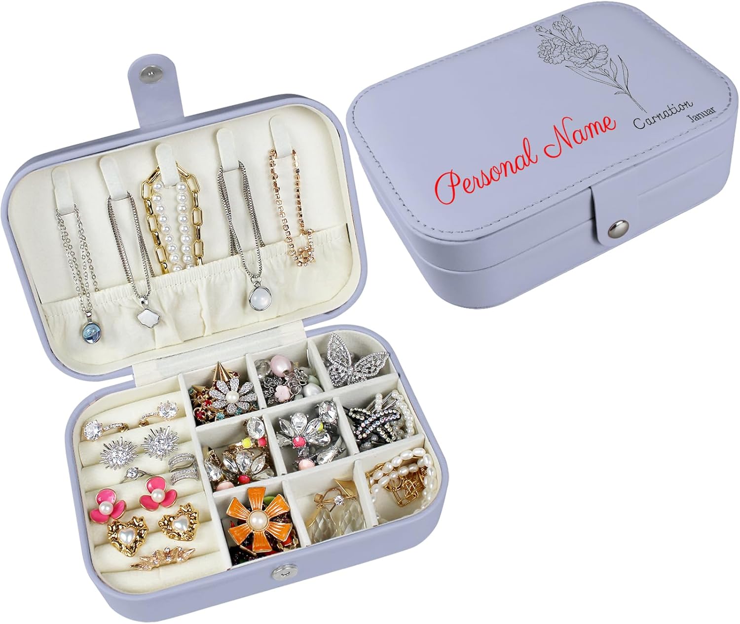 loongway Personalisierte Schmuckkästchen original kleine reise Schmuckbox mit Blumen und Name Leder Schmuck Organizer für Ohrringe Halskette Ringe personalisierte Weihnachten Geschenk für Mama Mädchen