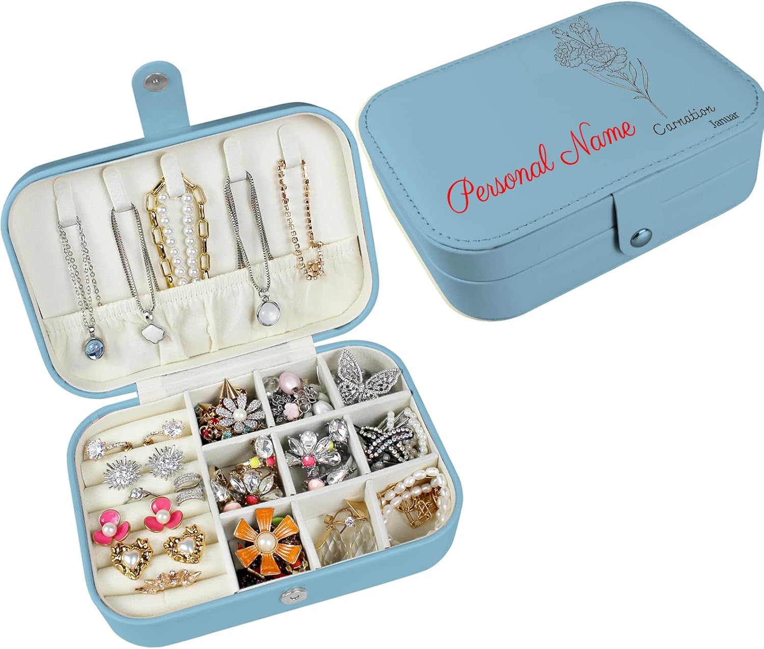 loongway Personalisierte Schmuckkästchen original kleine reise Schmuckbox mit Blumen und Name Leder Schmuck Organizer für Ohrringe Halskette Ringe personalisierte Weihnachten Geschenk für Mama Mädchen