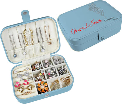 loongway Personalisierte Schmuckkästchen original kleine reise Schmuckbox mit Blumen und Name Leder Schmuck Organizer für Ohrringe Halskette Ringe personalisierte Weihnachten Geschenk für Mama Mädchen