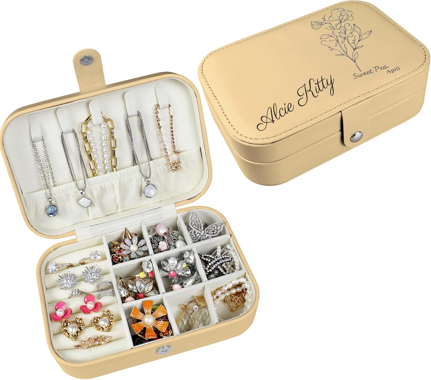 loongway Personalisierte Schmuckkästchen original kleine reise Schmuckbox mit Blumen und Name Leder Schmuck Organizer für Ohrringe Halskette Ringe personalisierte Weihnachten Geschenk für Mama Mädchen