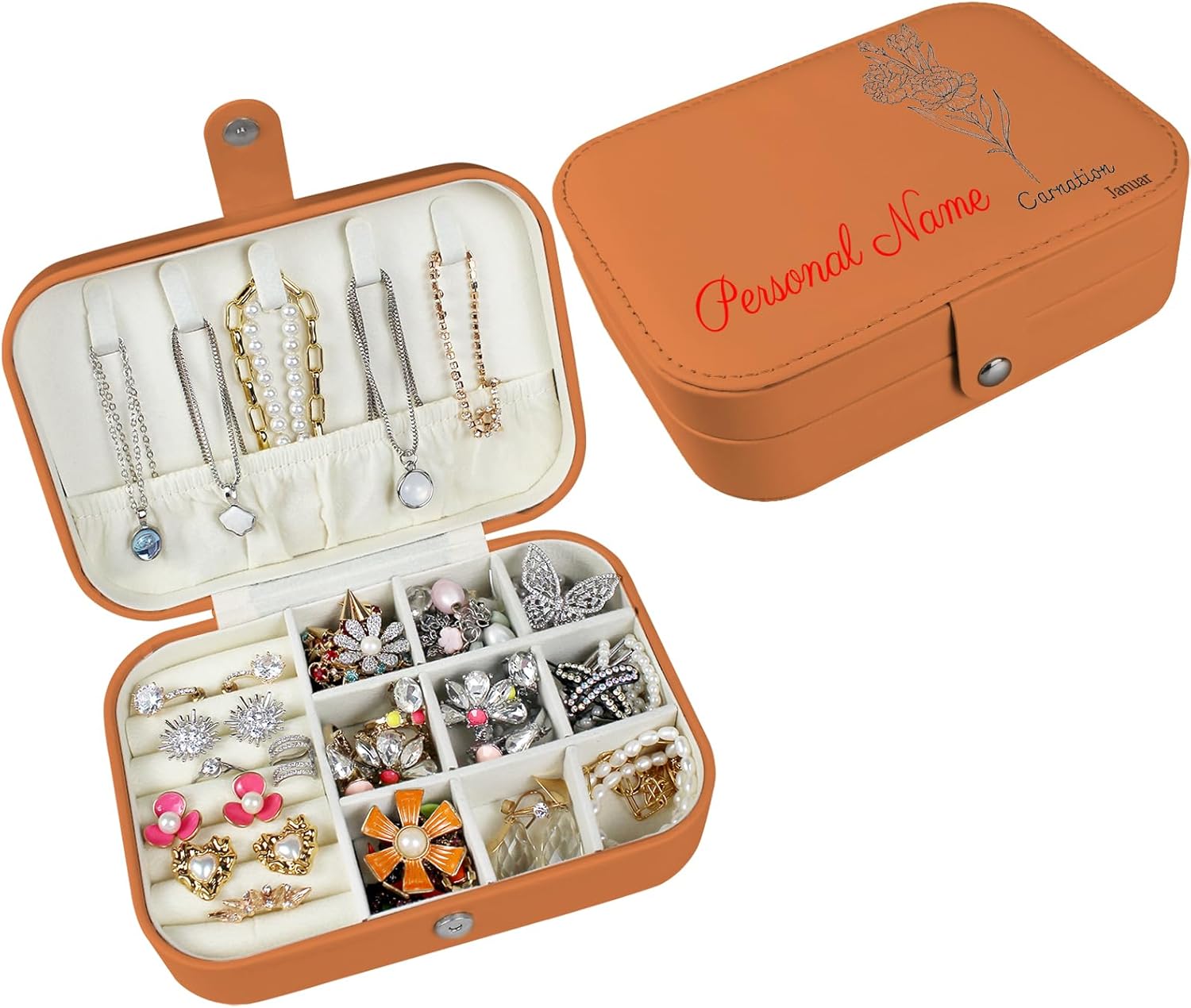 loongway Personalisierte Schmuckkästchen original kleine reise Schmuckbox mit Blumen und Name Leder Schmuck Organizer für Ohrringe Halskette Ringe personalisierte Weihnachten Geschenk für Mama Mädchen