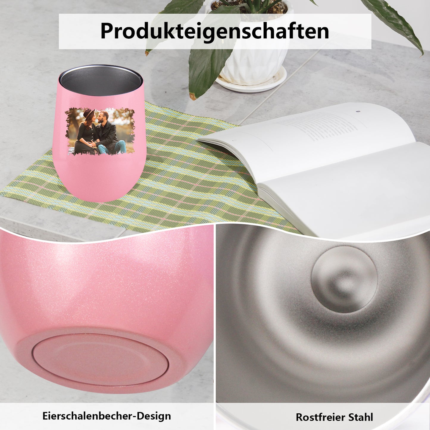 Personalisierter Thermobecher in Eierschalenform mit Foto oder Logo 355ml 2.0