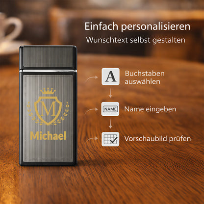 Personalisierte Feuerzeug mit Buchstabenmotiv und Namen - Zink