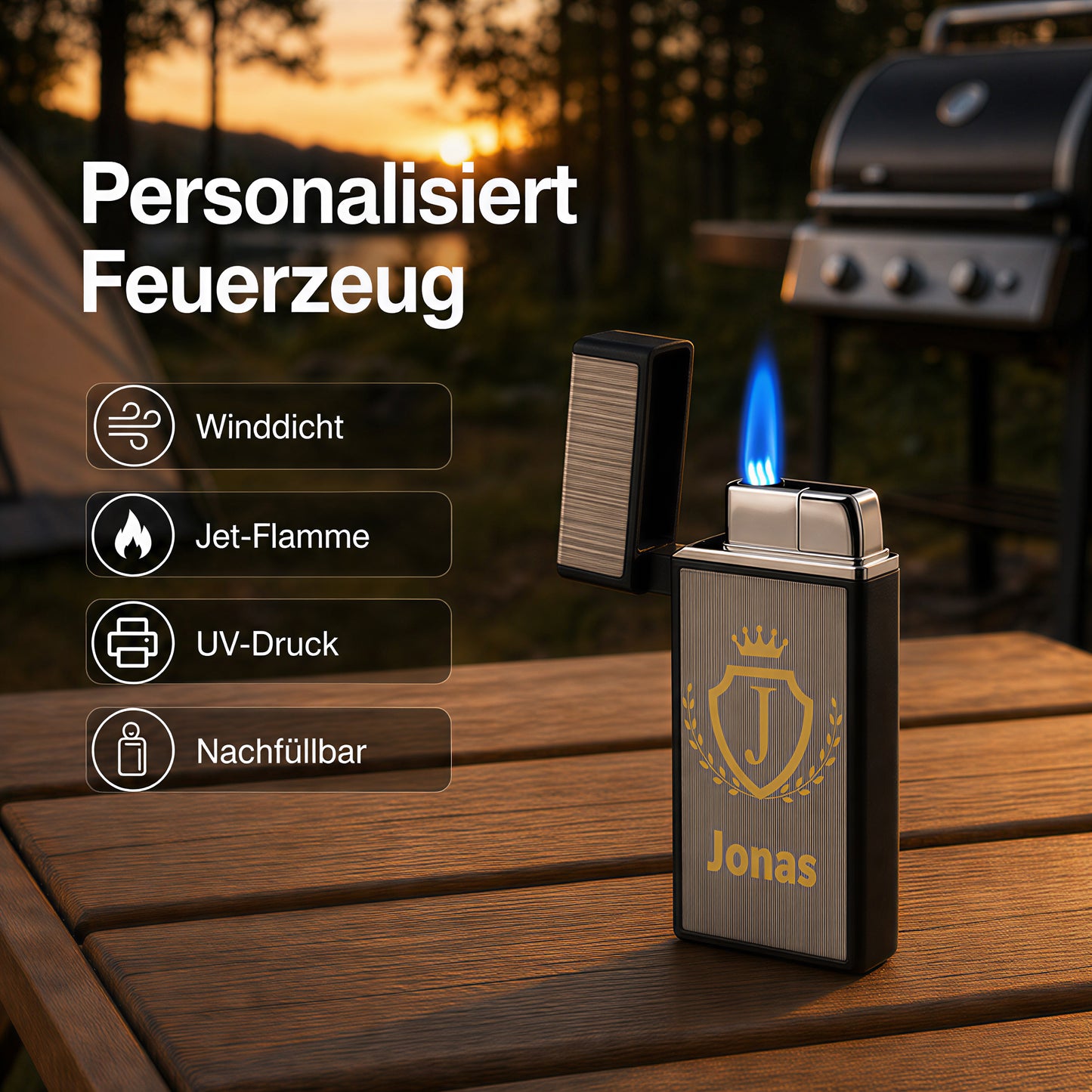 Personalisierte Feuerzeug mit Buchstabenmotiv und Namen - Zink