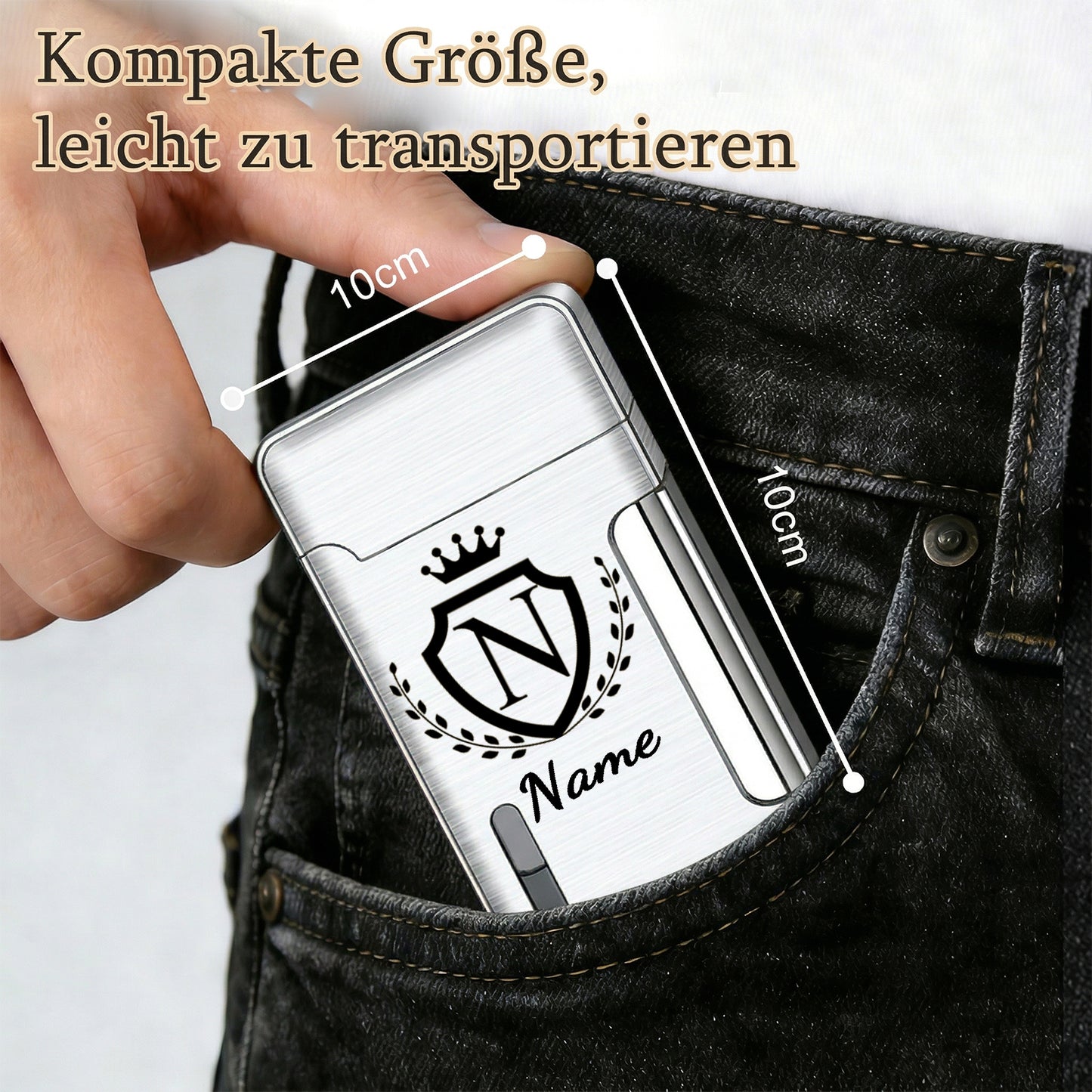 Personalisiert Feuerzeug mit Namen und Buchstabenmotiv mit Krone