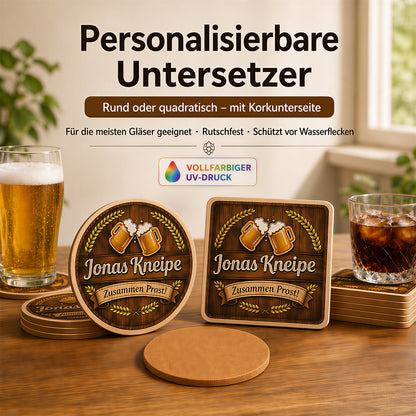 Personalisiert Bierdeckel mit Foto, Motiv oder Logo Holz