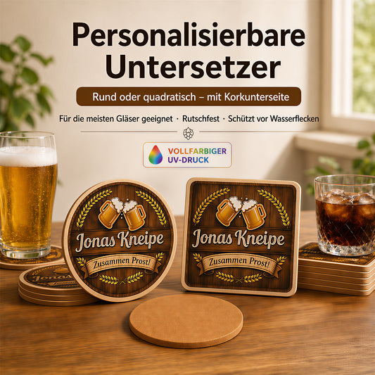 Personalisiert Bierdeckel mit Foto, Motiv oder Logo Holz
