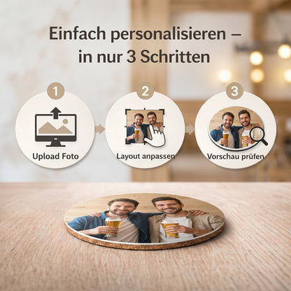 Personalisiert Bierdeckel mit Foto, Motiv oder Logo Holz