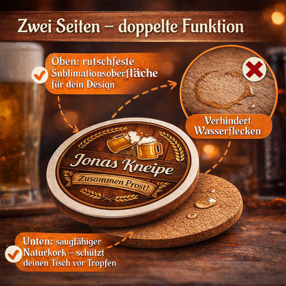 Personalisiert Bierdeckel mit Foto, Motiv oder Logo Holz