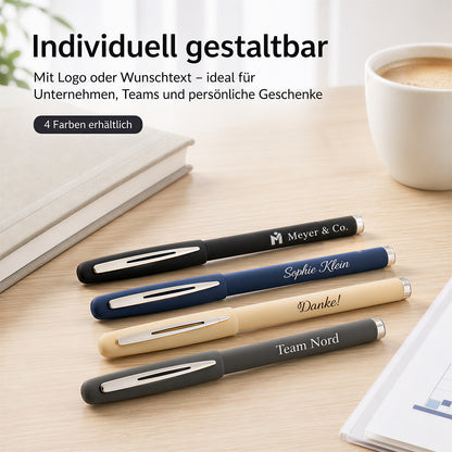 Personalisierter Kappen Kugelschreiber mit Namen und Logo Schwarze Mine
