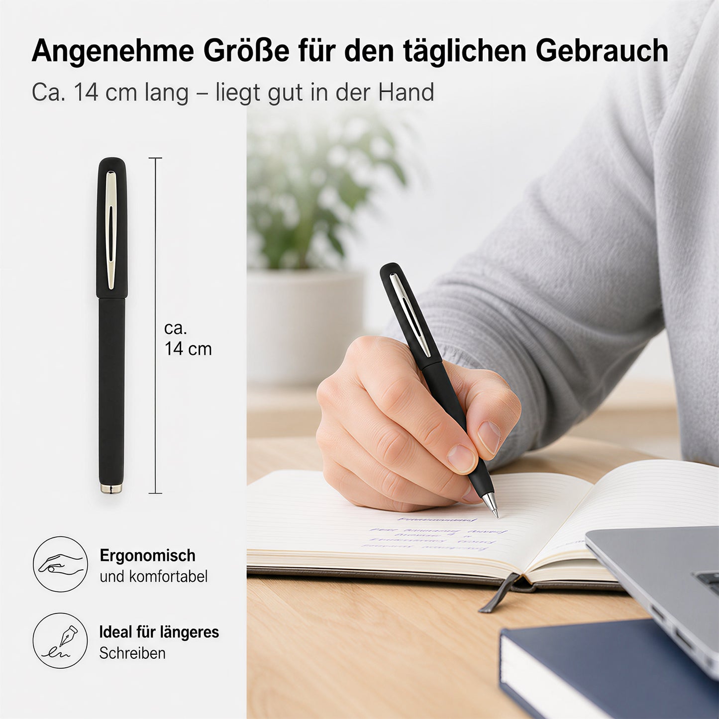 Personalisierter Kappen Kugelschreiber mit Namen und Logo Schwarze Mine