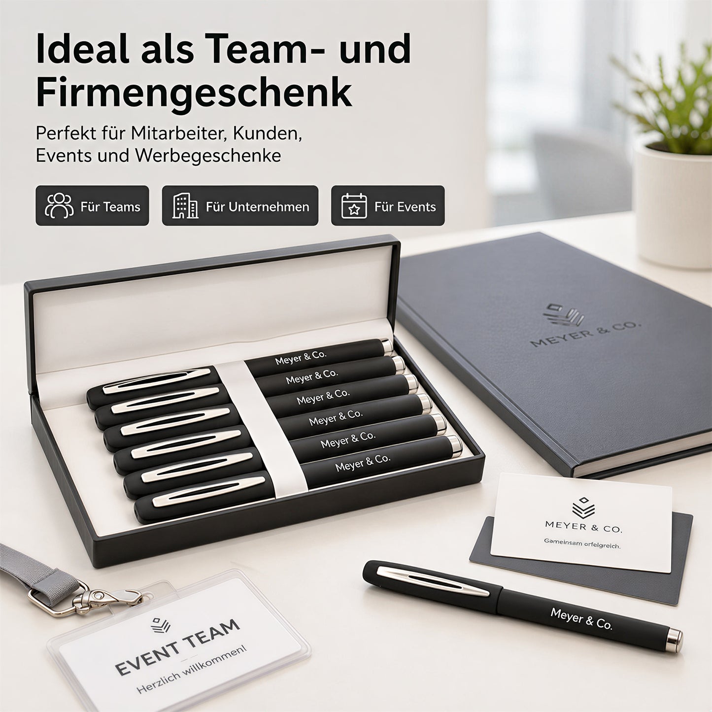 Personalisierter Kappen Kugelschreiber mit Namen und Logo Schwarze Mine