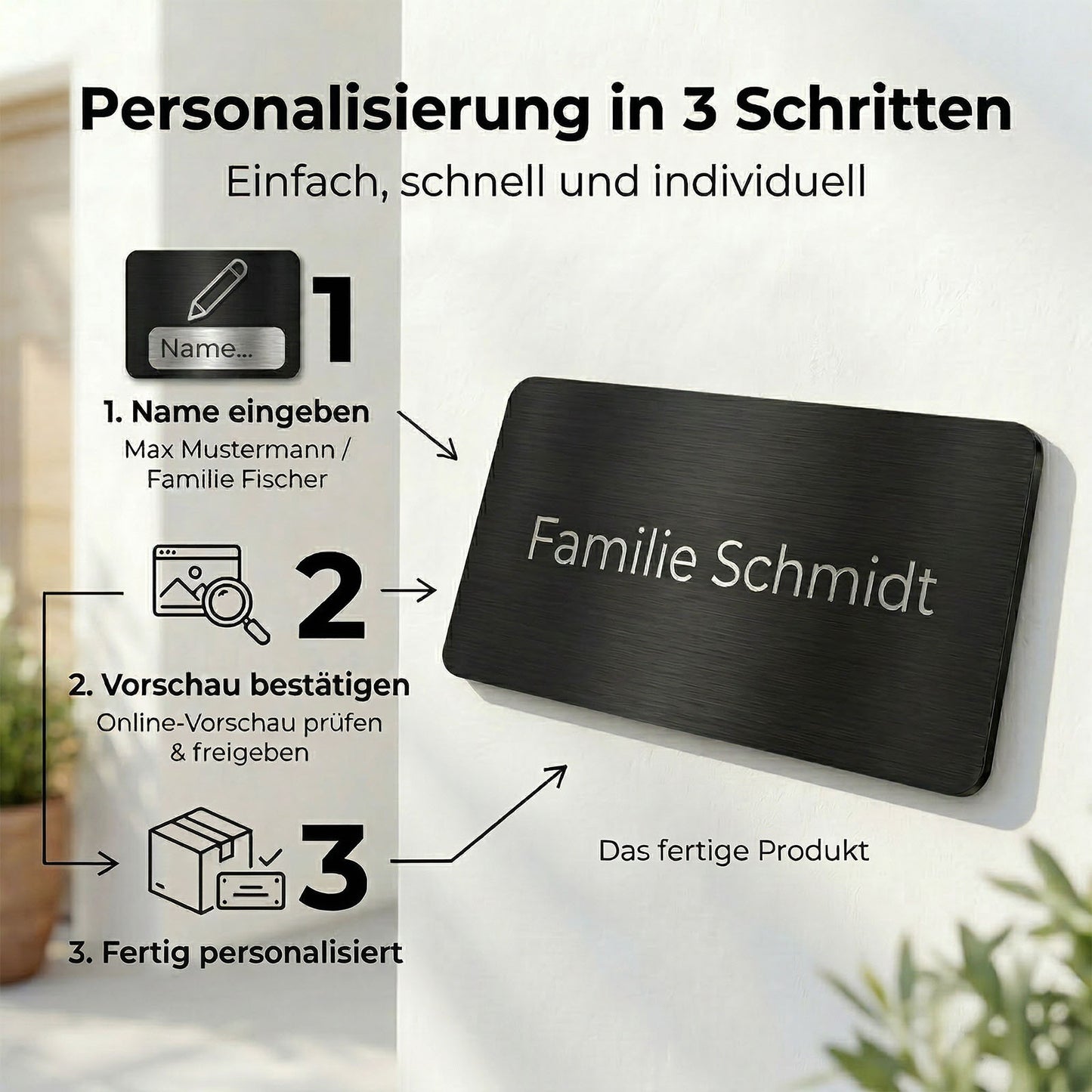 Personalisiert Türschild mit Namen und Logo Edelstah